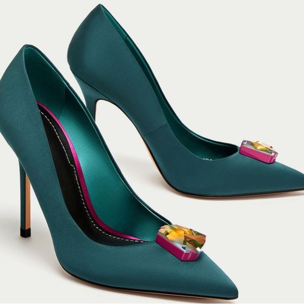 Zara Elegant Teal Stiletto Heels with Swarovski Crystal